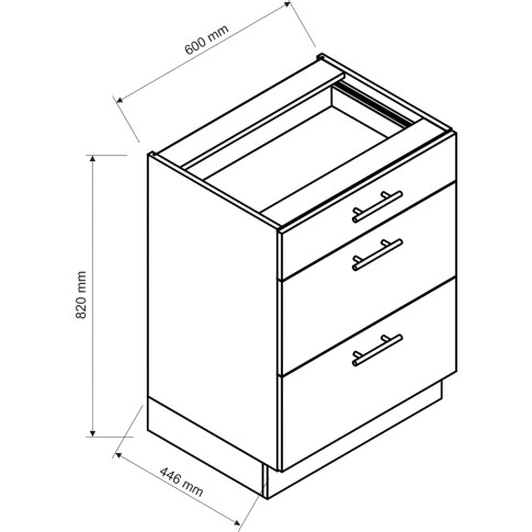 Wymiary dolnej szafki z szufladami 60cm Carbon 13X