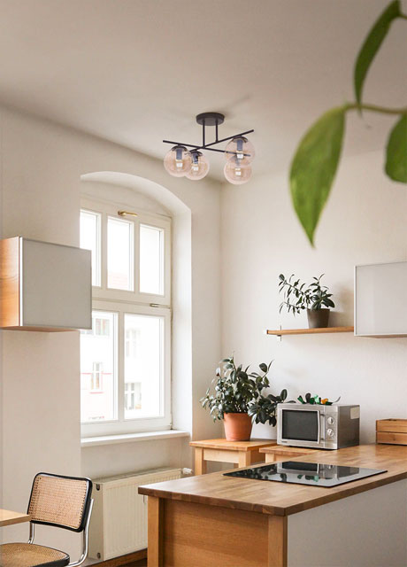 Lampa sufitowa na czarnym stelażu z 4 bursztynowymi kloszami A217-Ryen