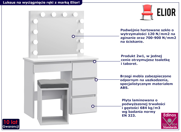 Toaletka z oświetleniem LED Tabou biały