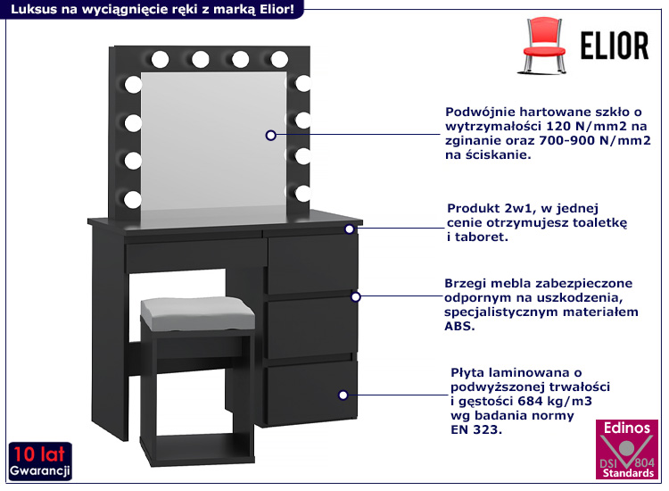 Toaletka z oświetleniem LED Vivo czarny