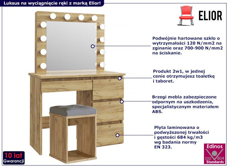 Toaletka z oświetleniem LED Vivo dąb craft