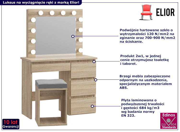 Toaletka z oświetleniem LED Tabou dąb sonoma