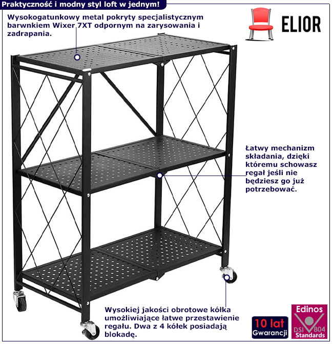 Składany regał magazynowy mobilny z 3 półkami Meros 5X