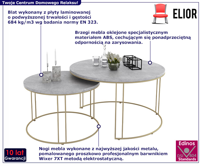 Komplet dwóch stolików kawowych Eksa 3X złoty+beton