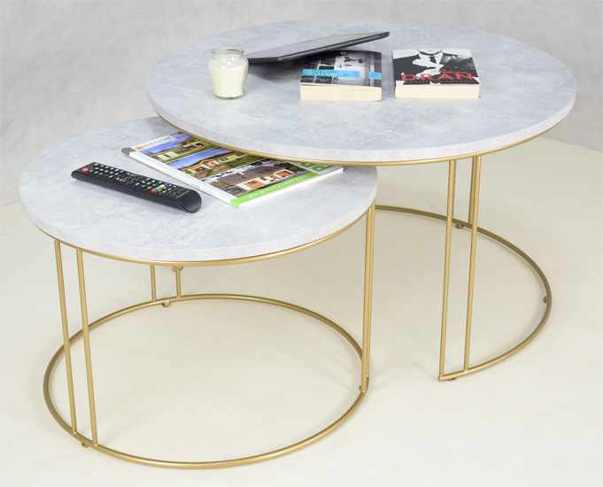 Wizualizacja stolików kawowych Olona 3X złoty+beton