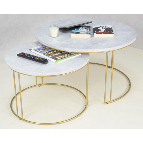 Wizualizacja stolików kawowych Olona 3X złoty beton