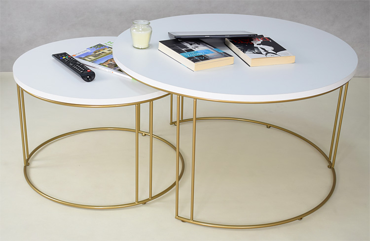 Wizualizacja stolików kawowych Eksa 3X złoty+biały