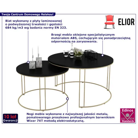 Podwójne stoliki Olona 3X złoty czarny