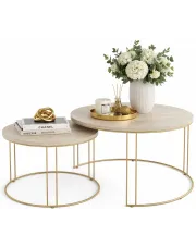 Nowoczesny komplet stolików kawowych złoty + dąb sonoma - Eksa 3X w sklepie Edinos.pl