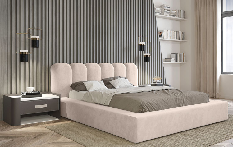 Nowoczesna sypialnia z łóżkiem z pikowanym zagłówkiem Depare