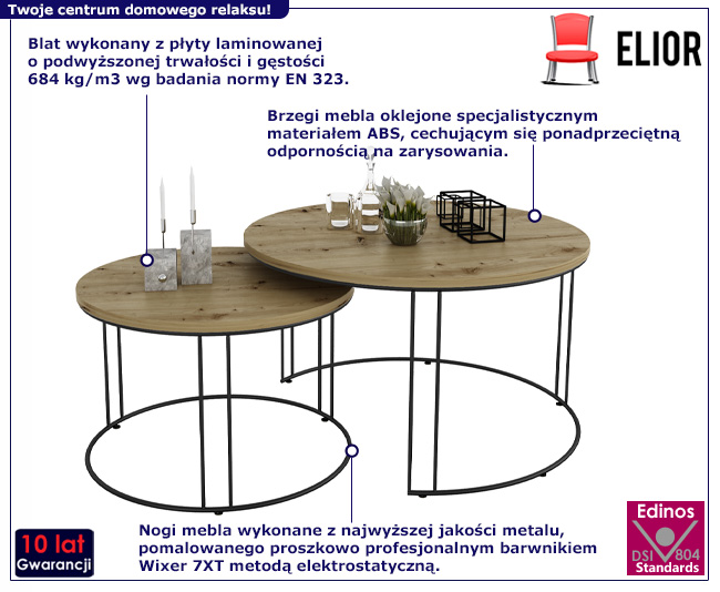 Komplet dwóch stolików kawowych Eksa 4X czarny+dąb artisan