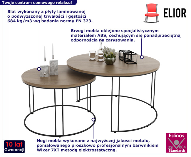 Komplet dwóch stolików kawowych Eksa 4X czarny+dąb lancelot