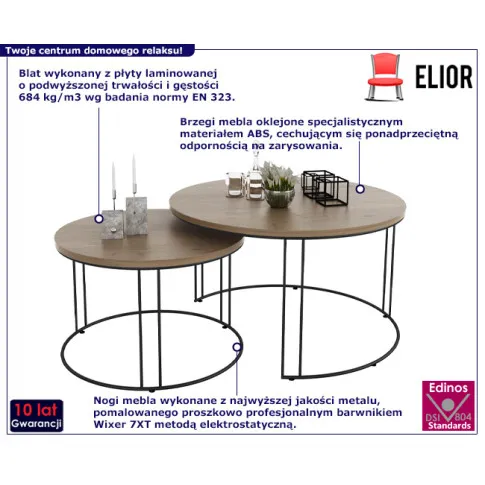 Komplet stolików Olona 4X czarny dąb lancelot