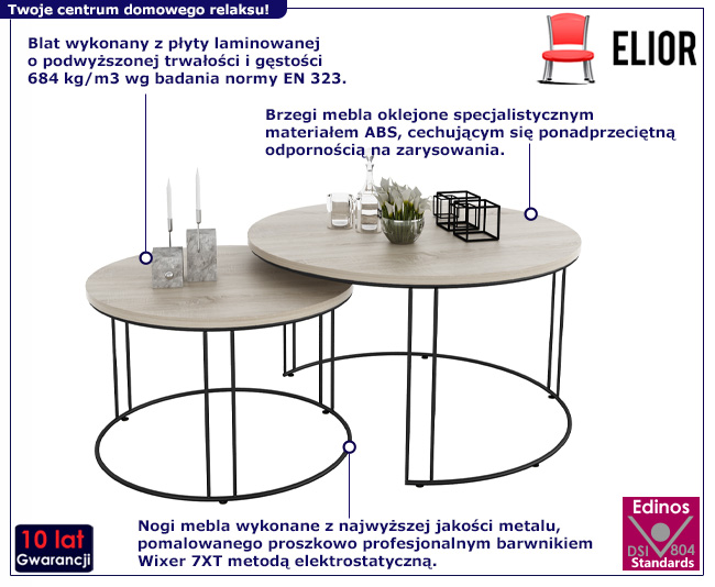 Komplet dwóch stolików kawowych Levana 4X czarny+dąb sonoma