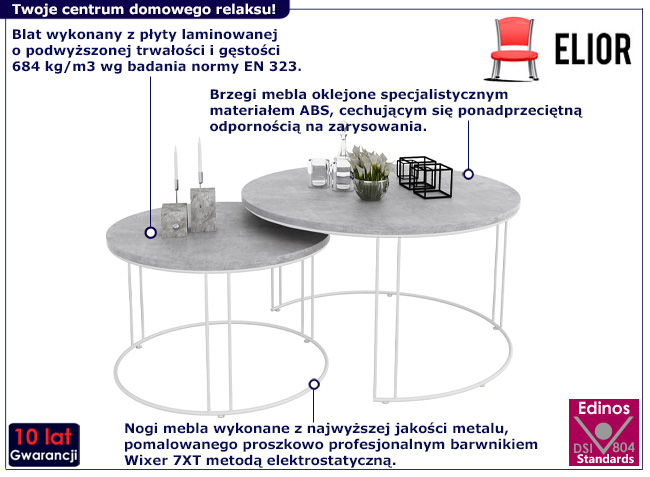 Komplet dwóch stolików kawowych Olona 5X biały+beton