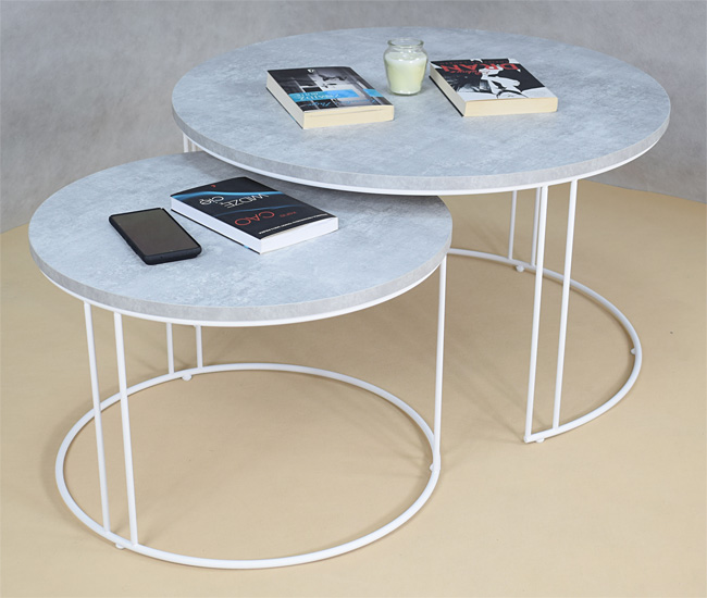 Wizualizacja stolików kawowych Olona 5X biały+beton