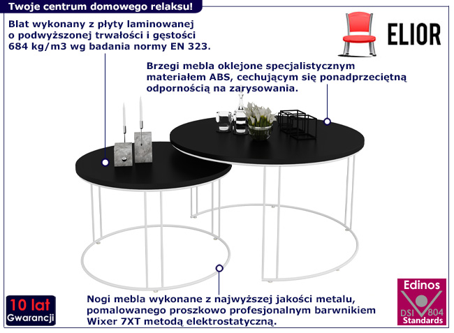 Komplet dwóch stolików kawowych Levana 5X biały+czarny