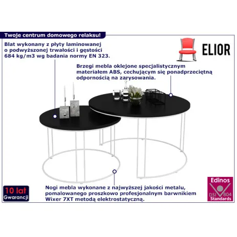 Komplet dwóch stolików Olona 5X biały czarny