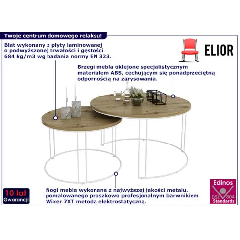 Komplet dwóch stolików Olona 5X biały dąb artisan