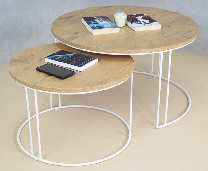 Wizualizacja stolików kawowych Eksa 5X biały+dąb lancelot