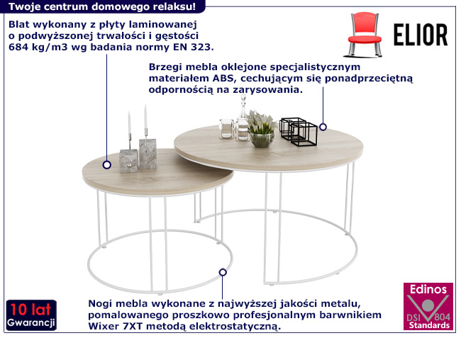 Komplet dwóch stolików kawowych Eksa 5X biały+dąb sonoma