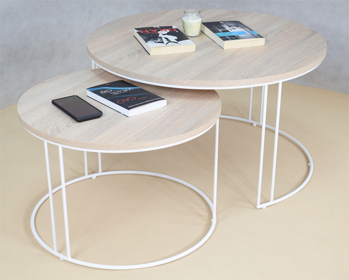 Wizualizacja stolików kawowych Eksa 5X biały+dąb sonoma