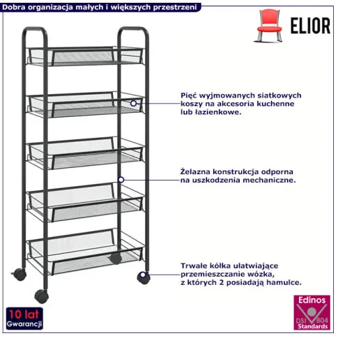 Czarny regał na kółkach do kuchni Izeris