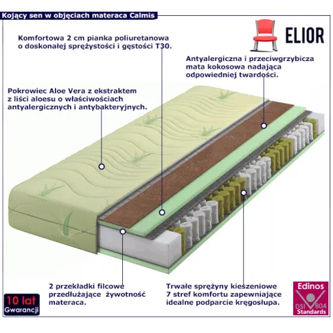 Materac piankowo kieszeniowy Aloe Vera Calmis