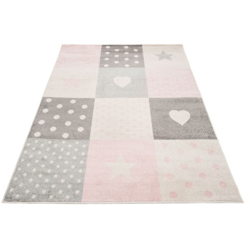 biało różowy dywan dziecięcy w gwiazdki serca Caso 4X