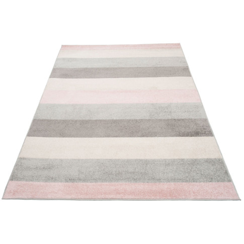 różowo biały dywan w pasy do pokoju młodzieżowego skandynawski Caso 8X