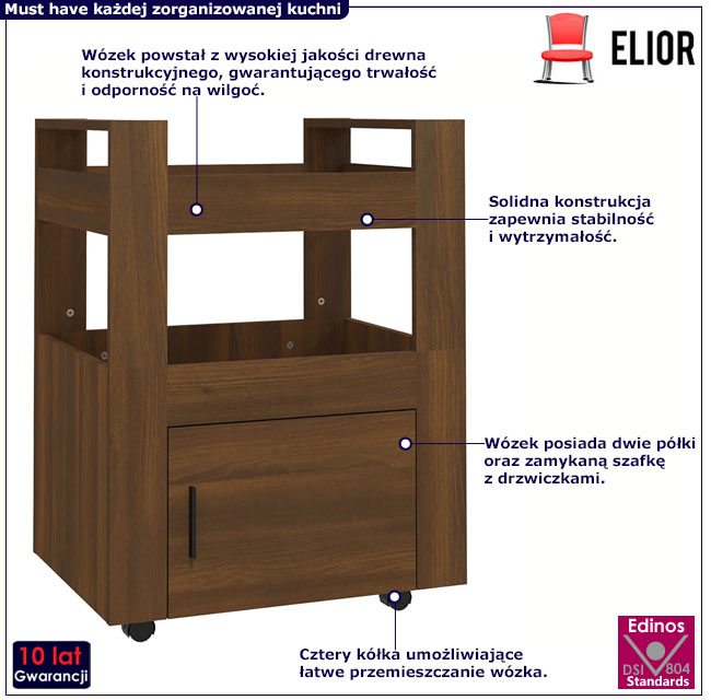 Drewniany wózek kuchenny z zamykaną szafką Clersi