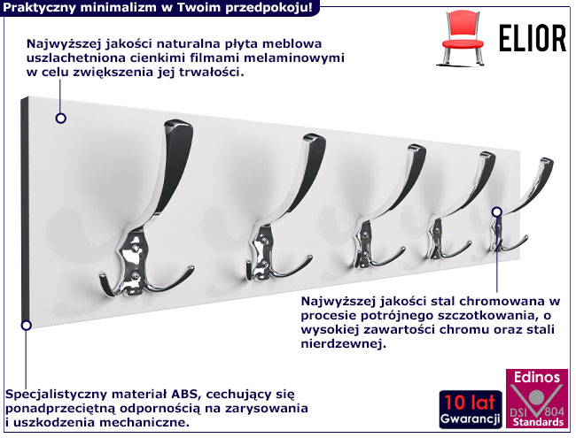 infografika minimalistycznego wieszaka ściennego Dragan 4x