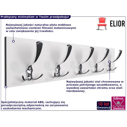 infografika minimalistycznego wieszaka ściennego dragan 4x bialy chrom