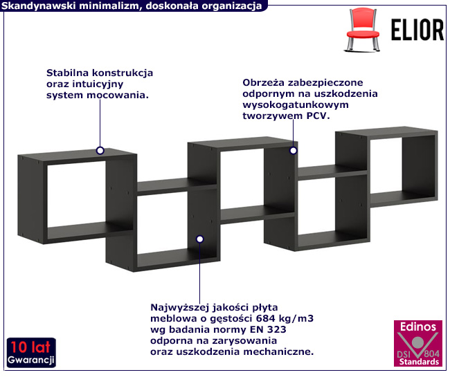 Czarna minimalistyczna półka ścienna Dera 