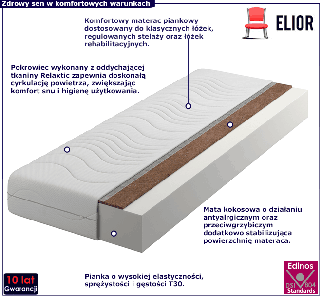 Materac piankowy T30 z kokosem Sultan