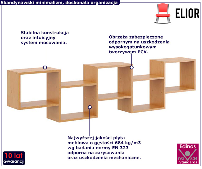 Minimalistyczna półka ścienna Dera olcha