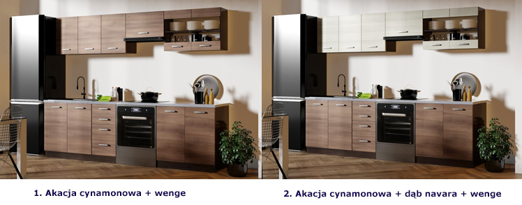 Meble kuchenne Ardea 260 cm akacja cynamonowa, dąb navara