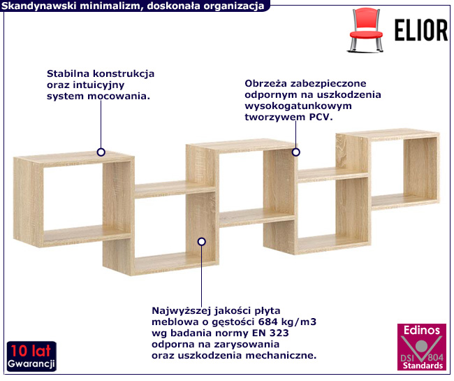 Minimalistyczna półka ścienna Dera dąb sonoma