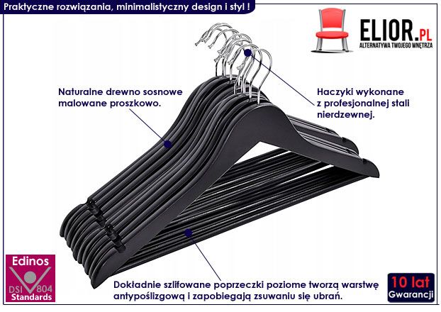 Komplet 3 drewnianych wieszaków na ubrania Wixi X6