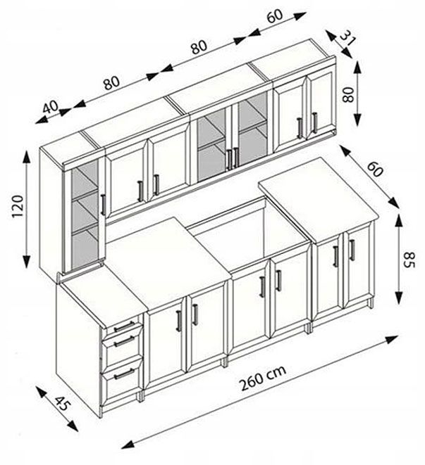 Komplet mebli kuchennych Edina - rysunek techniczny