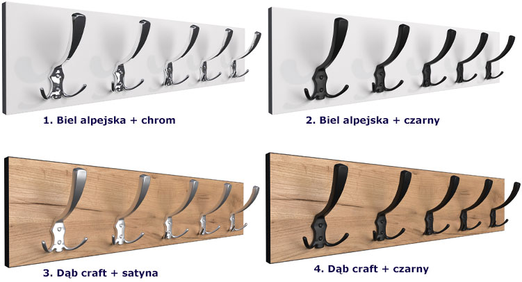Kolory wieszaka ściennego z 5 dużymi haczykami Agola 4X