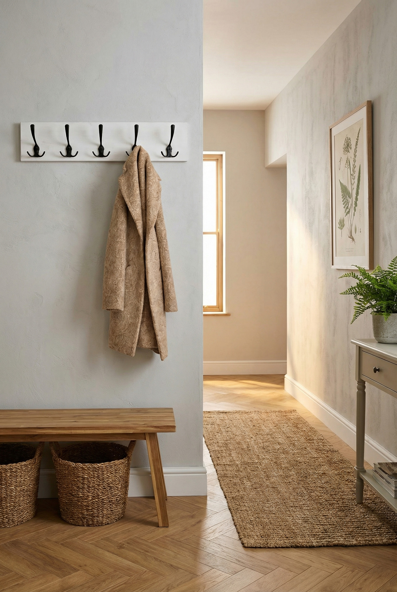 Przedpokój z wykorzystaniem wieszaka Agola 4X biały + czarny