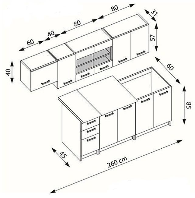 Meble kuchenne Viena - rysunek techniczny
