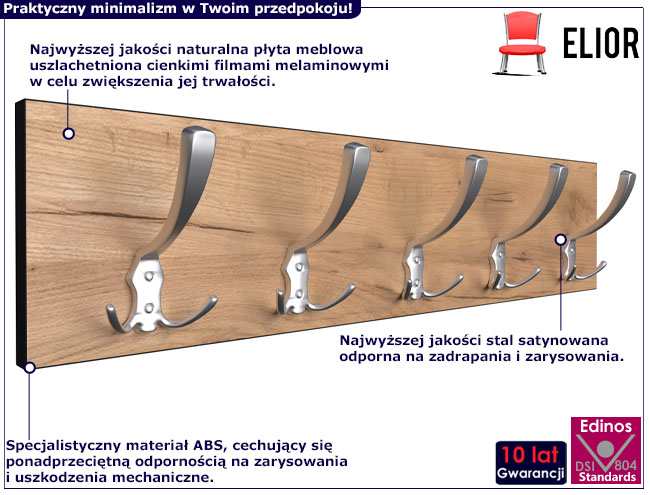 infografika minimalistycznego wieszaka ściennego dąb craft satyna Dragan 4x