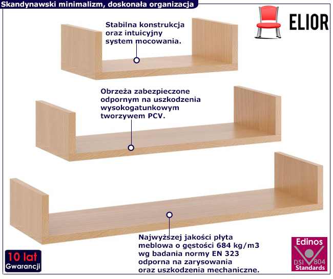 Komplet półek ściennych w kolorze buk Dexa