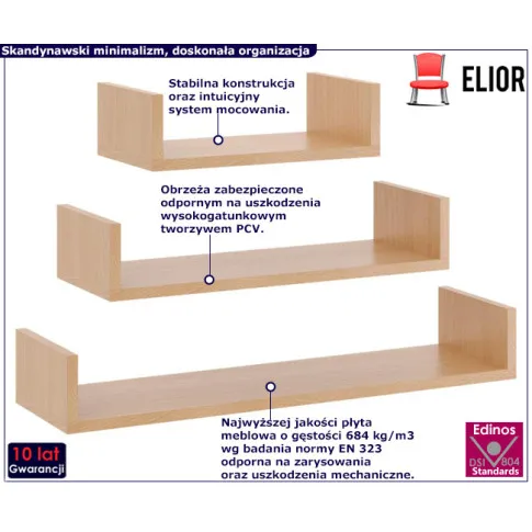 Komplet półek w kolorze buk Dexa 