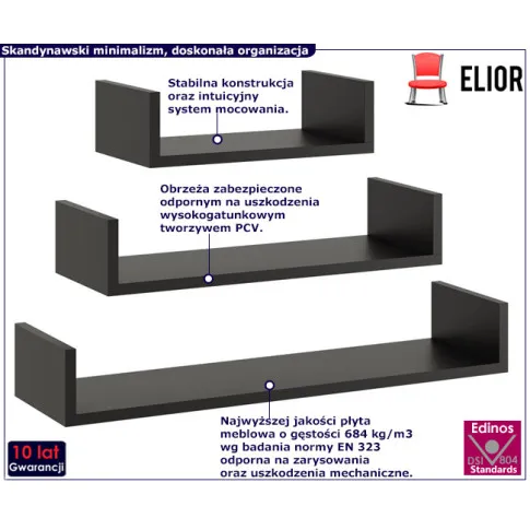Komplet 3 półek ściennych Dexa czarny
