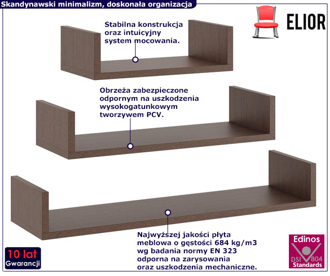 Zestaw 3 półek wenge Dexa