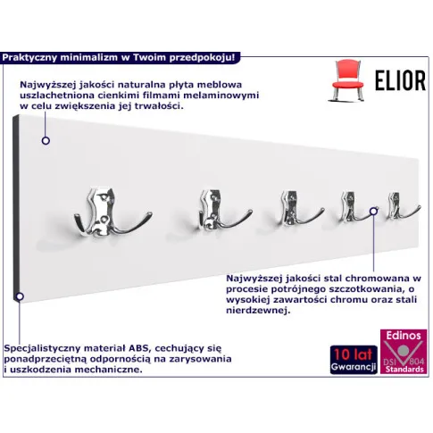 infografika skandynawskiego wieszaka ściennego dragan 5x biały chrom