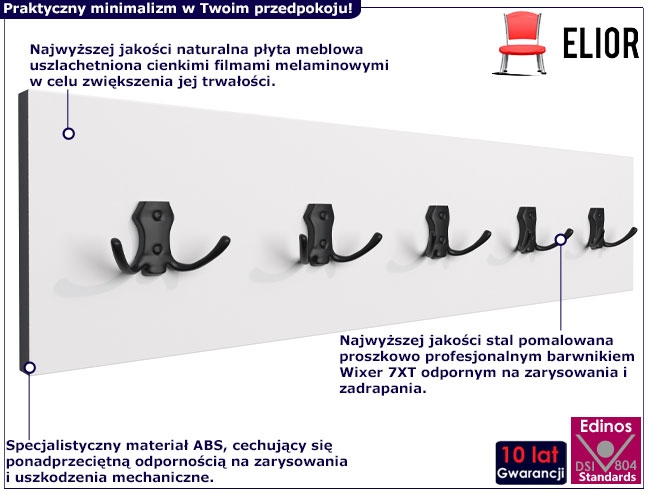 Infografika wieszaka ściennego biały Dragan 5X